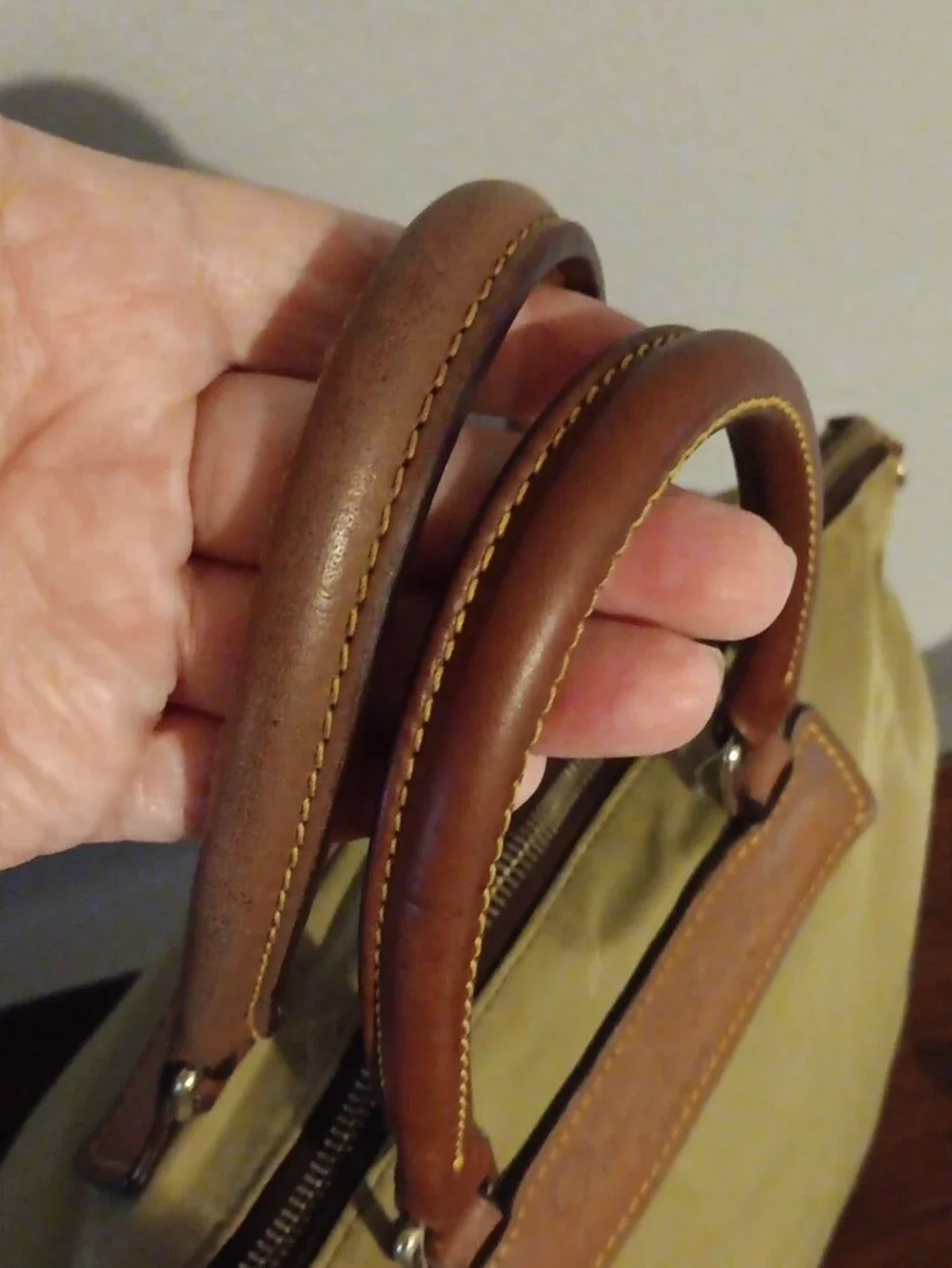Vintage 1975 Dooney & Bourke Olive Green Tote Bag with Brown Leather Trim